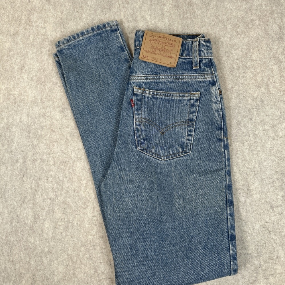 Vintage Levis 521 Womens Size 6 Long Blue Tapered Cotton Mid Wash High Rise